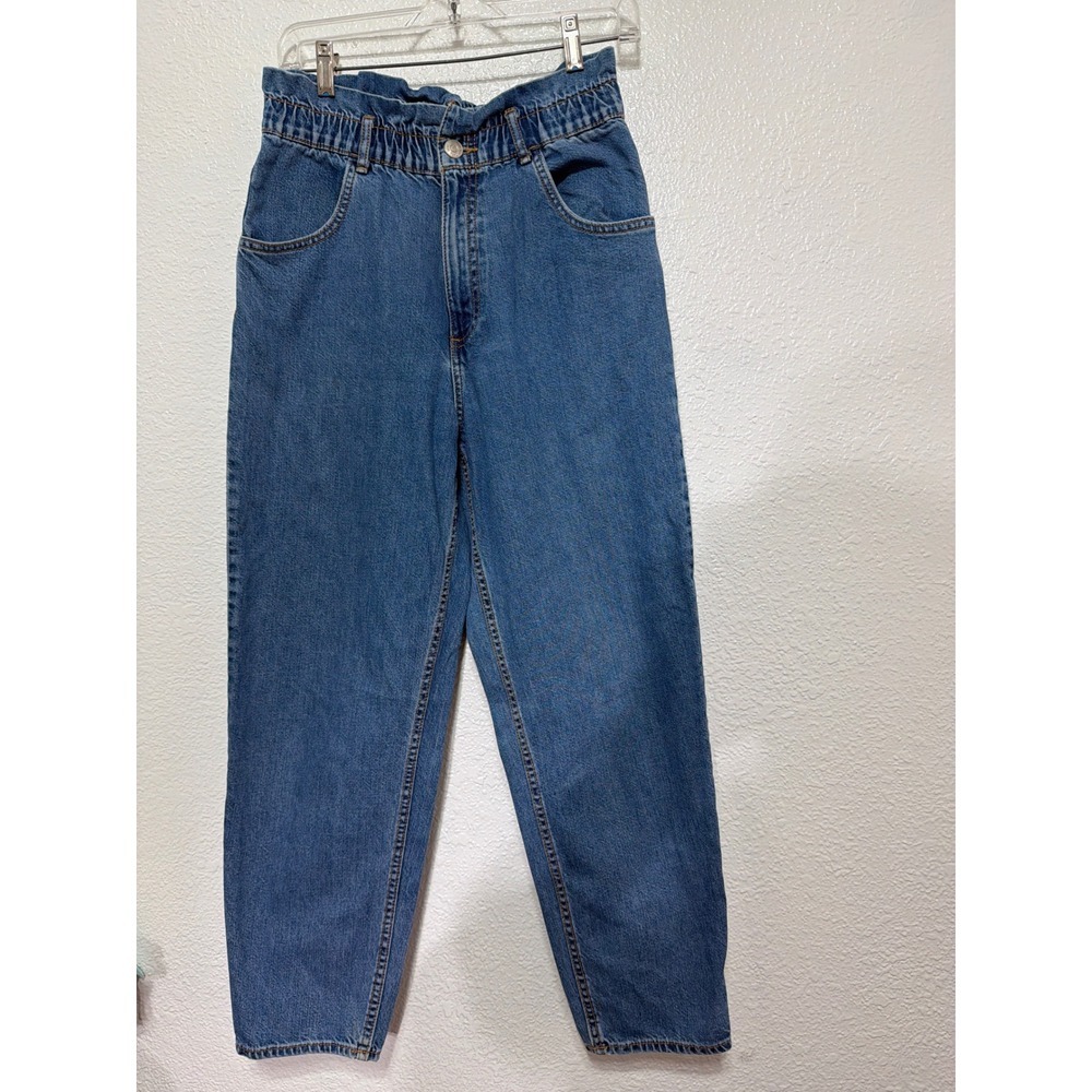 Zara Womens High Waisted Paperbag Mom Jeans Medium Wash Blue Tapered Size Small
